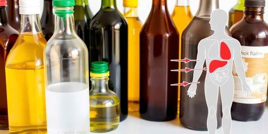 Oil bottles and a metabolic health diagram.